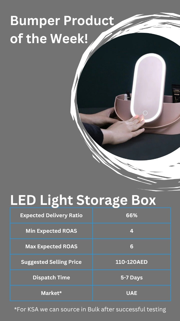 Portable LED Light Storage Box Beauty And Makeup Mirror
